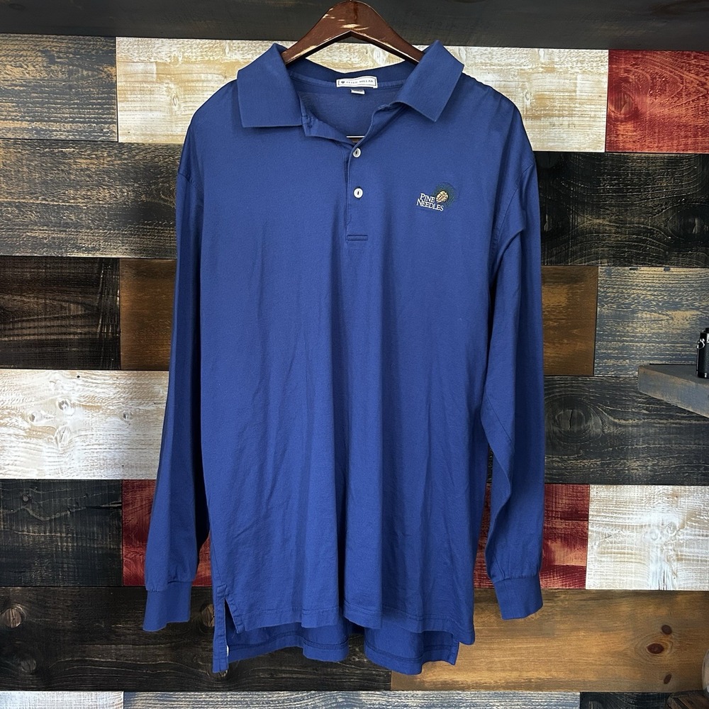 Peter Millar Mens XL Pine Needles Golf Polo Blue Sweater Pullover